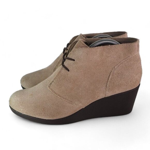 Crocs Leigh Suede Wedge Booties Beige (Cream) 203419 Women's 10 - Picture 2 of 11